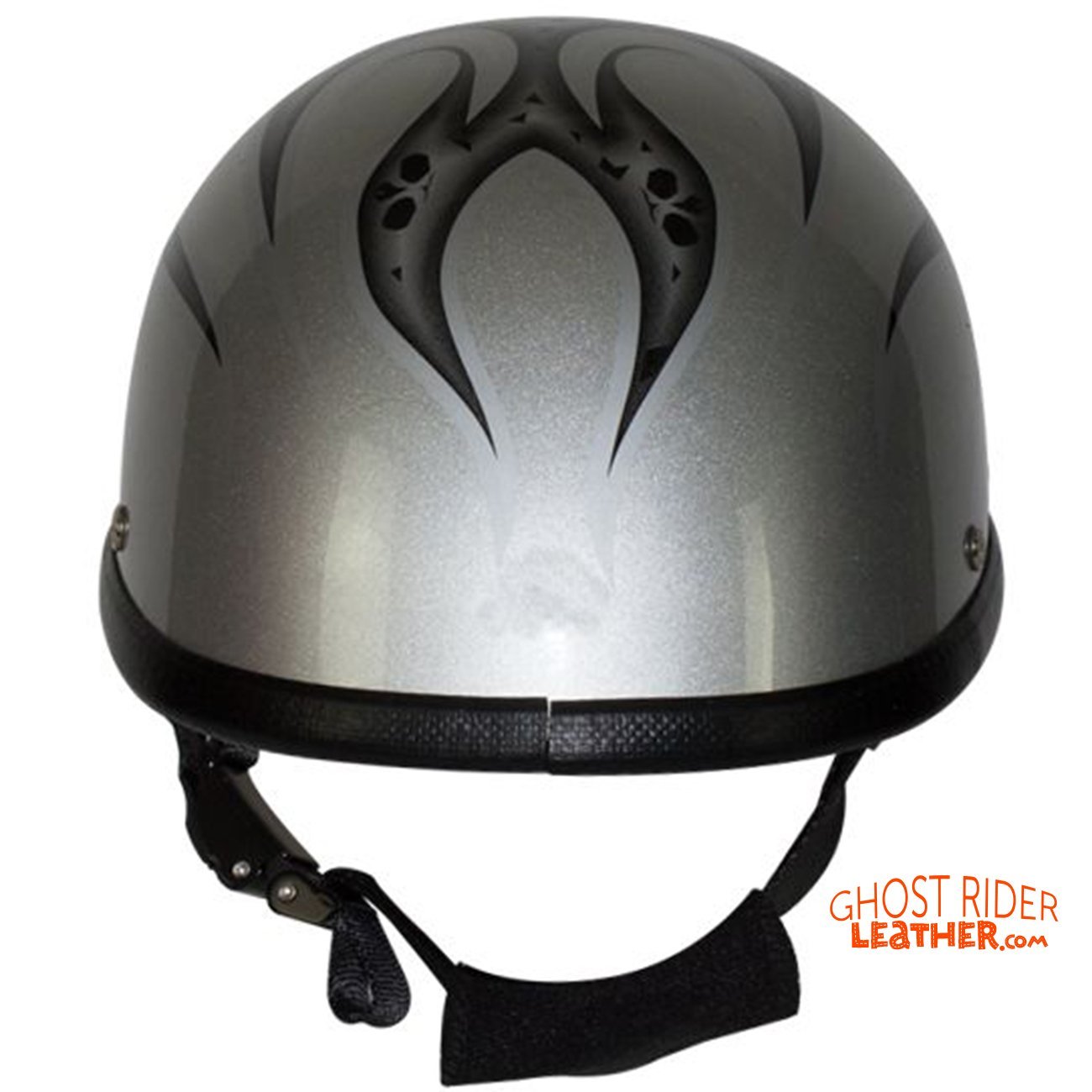 Novelty Motorcycle Helmet - Silver Skulls - Silver Flames - H401-D4-SILVER-DL - Image 5