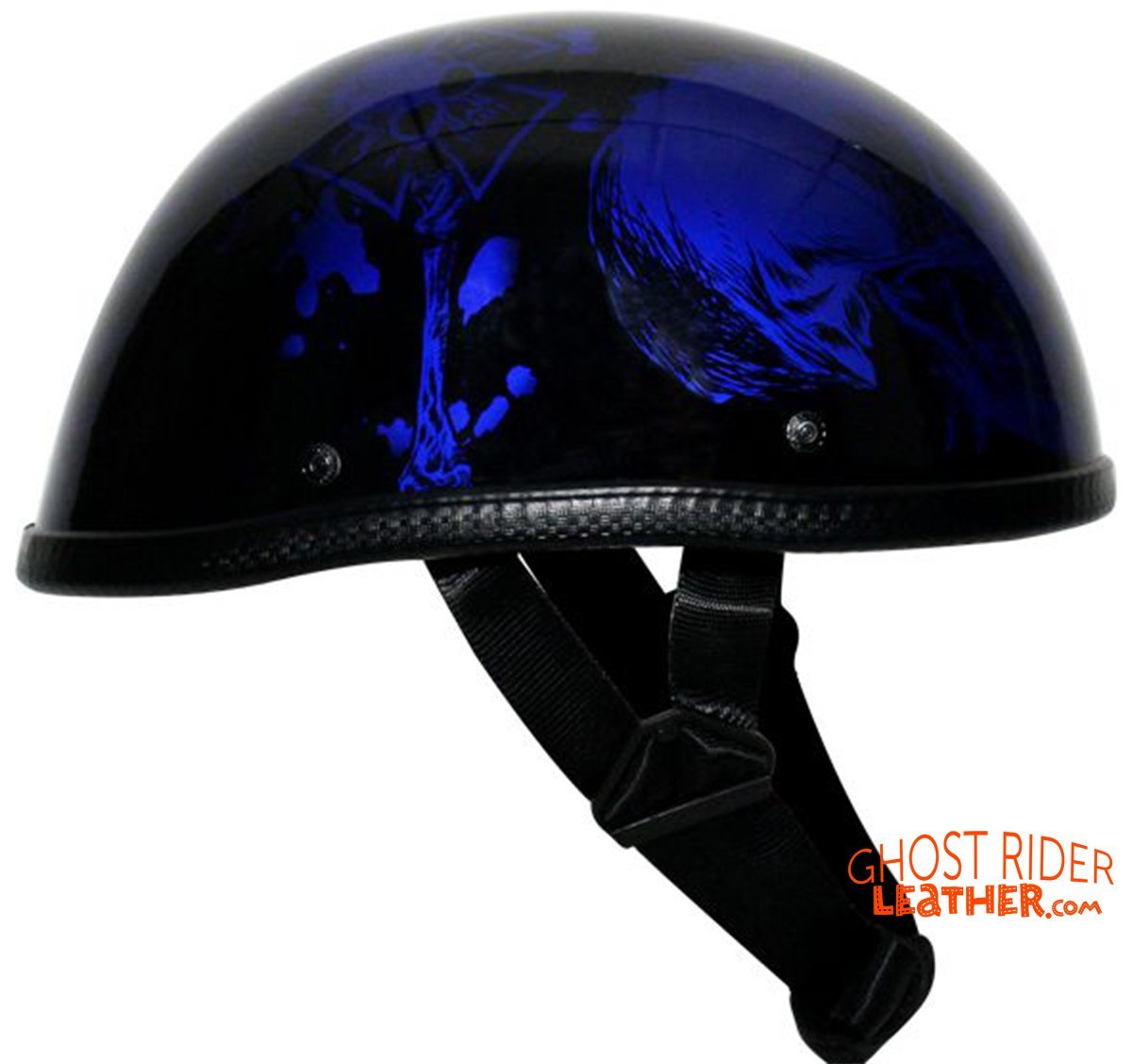 Novelty Motorcycle Helmet - Gloss Blue Horned Skeletons - H401-D5-BLUE-DL - Image 2