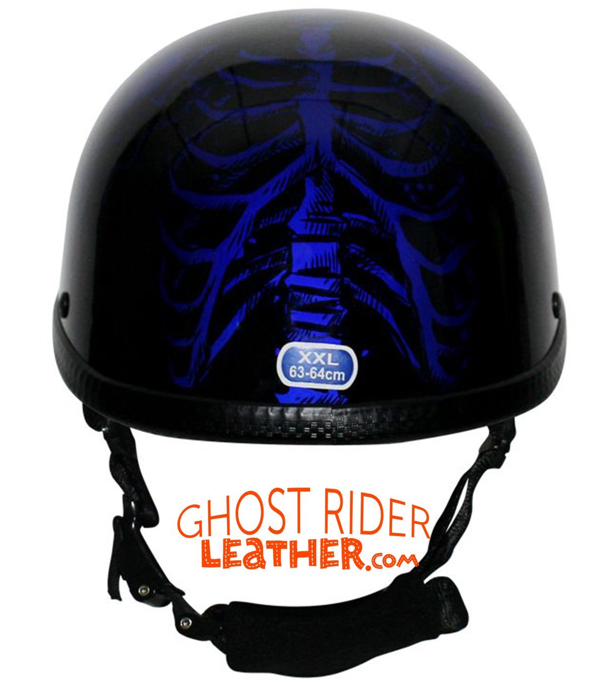 Novelty Motorcycle Helmet - Gloss Blue Horned Skeletons - H401-D5-BLUE-DL - Image 5