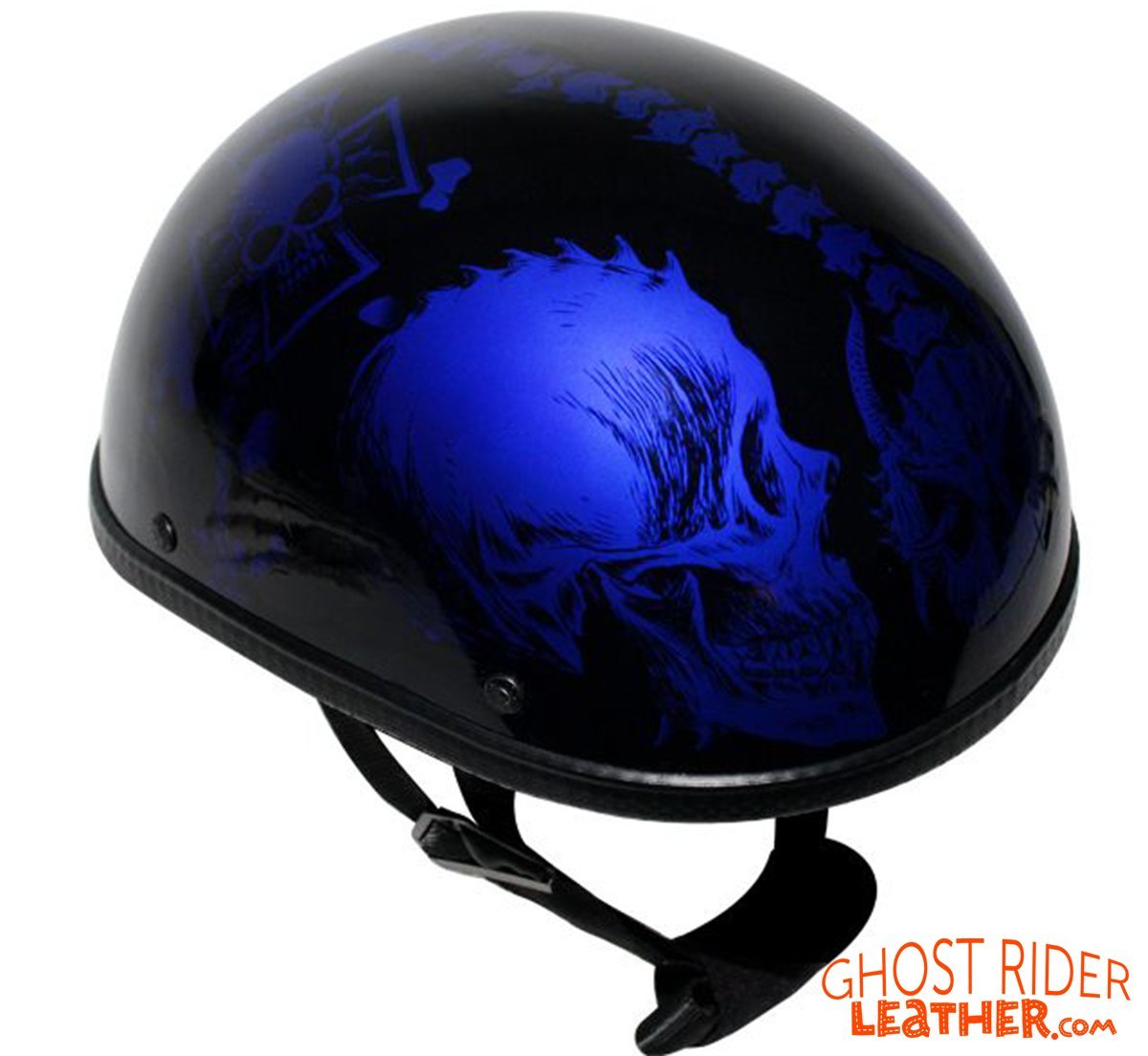 Novelty Motorcycle Helmet - Gloss Blue Horned Skeletons - H401-D5-BLUE-DL - Image 6