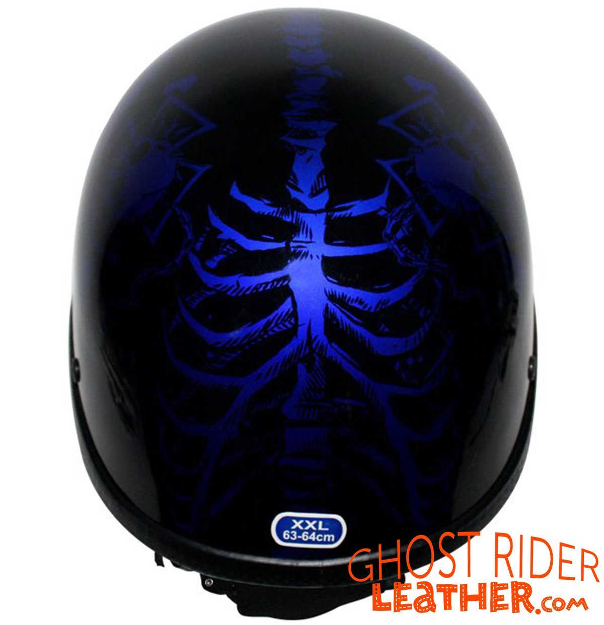 Novelty Motorcycle Helmet - Gloss Blue Horned Skeletons - H401-D5-BLUE-DL - Image 8
