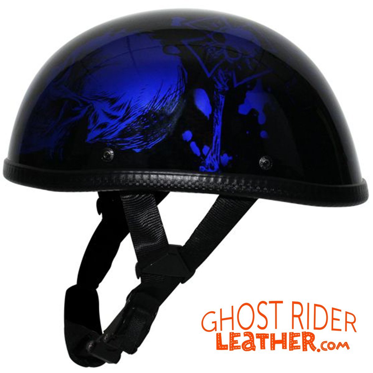 Novelty Motorcycle Helmet - Gloss Blue Horned Skeletons - H401-D5-BLUE-DL - Image 9