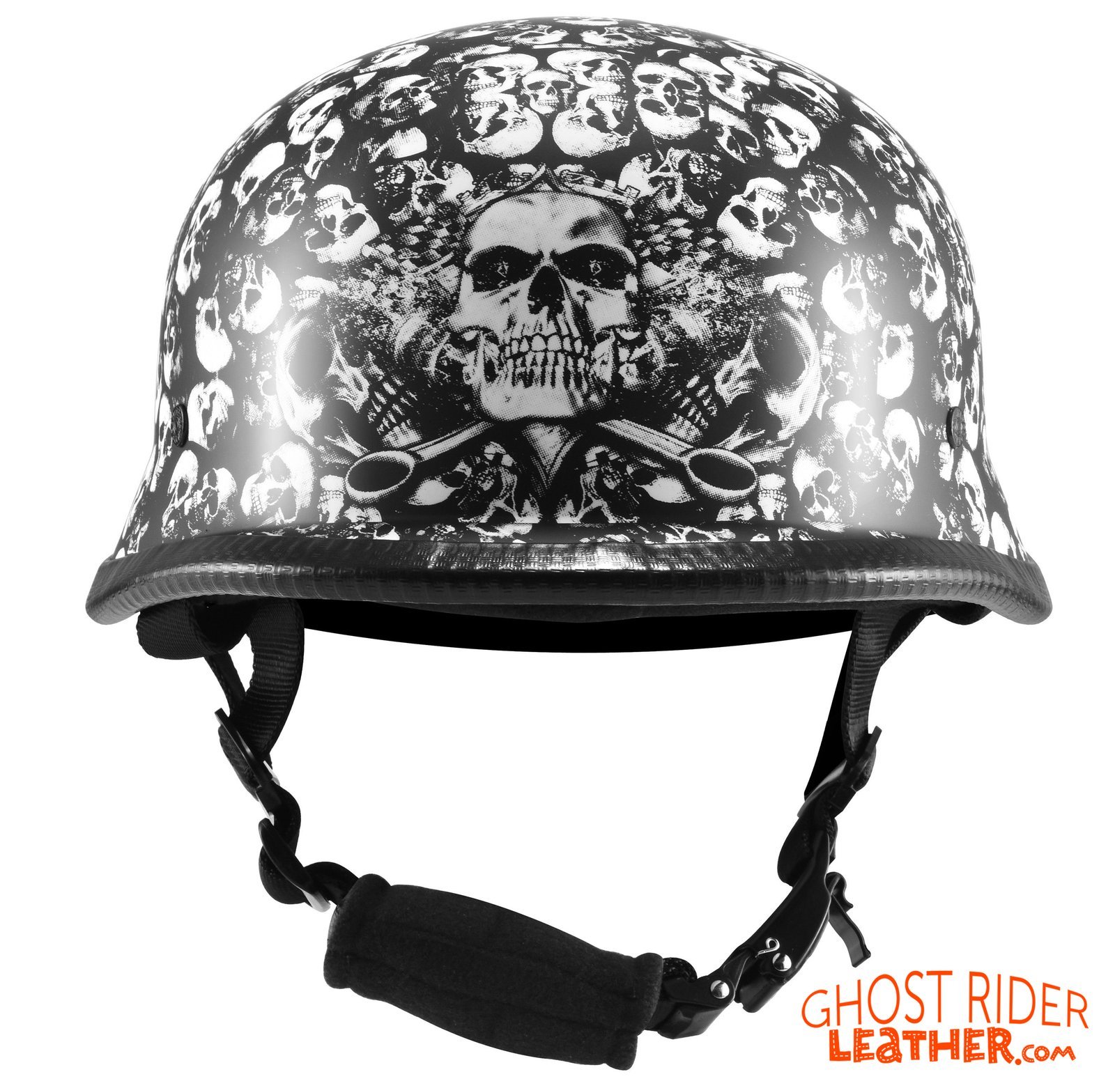Novelty Motorcycle Helmet - White Skull Boneyard - German - H402-D3-WHITE-DL - Image 2