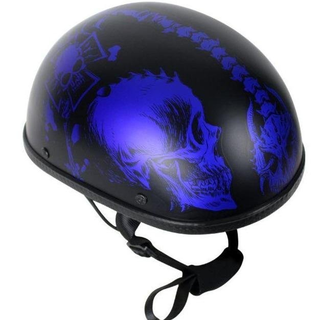 Novelty Motorcycle Helmet - Matte Blue Horned Skeletons - H501-D5-BLUE-DL
