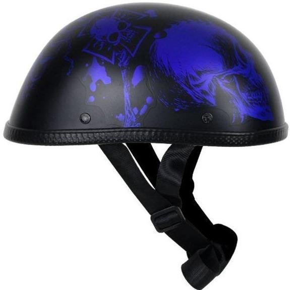 Novelty Motorcycle Helmet - Matte Blue Horned Skeletons - H501-D5-BLUE-DL - Image 6