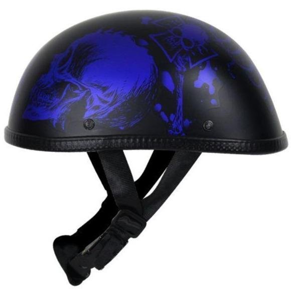 Novelty Motorcycle Helmet - Matte Blue Horned Skeletons - H501-D5-BLUE-DL - Image 8
