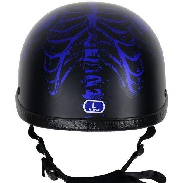 Novelty Motorcycle Helmet - Matte Blue Horned Skeletons - H501-D5-BLUE-DL - Image 4