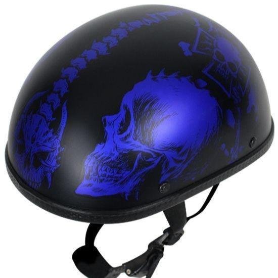Novelty Motorcycle Helmet - Matte Blue Horned Skeletons - H501-D5-BLUE-DL - Image 7