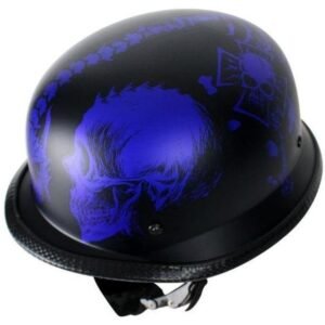 Novelty Motorcycle Helmet - Matte Blue Horned Skeletons - H502-D5-BLUE-DL