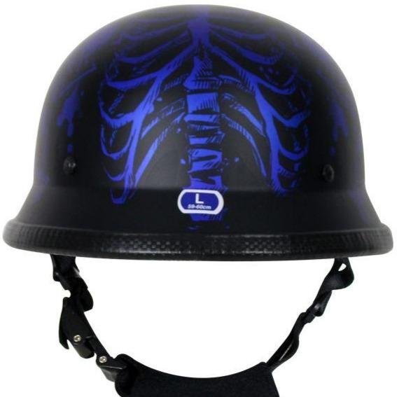 Novelty Motorcycle Helmet - Matte Blue Horned Skeletons - H502-D5-BLUE-DL - Image 4