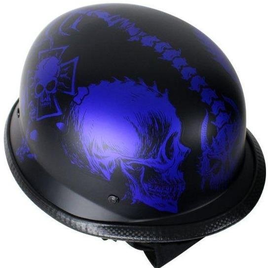 Novelty Motorcycle Helmet - Matte Blue Horned Skeletons - H502-D5-BLUE-DL - Image 6