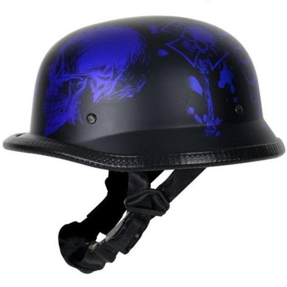 Novelty Motorcycle Helmet - Matte Blue Horned Skeletons - H502-D5-BLUE-DL - Image 8
