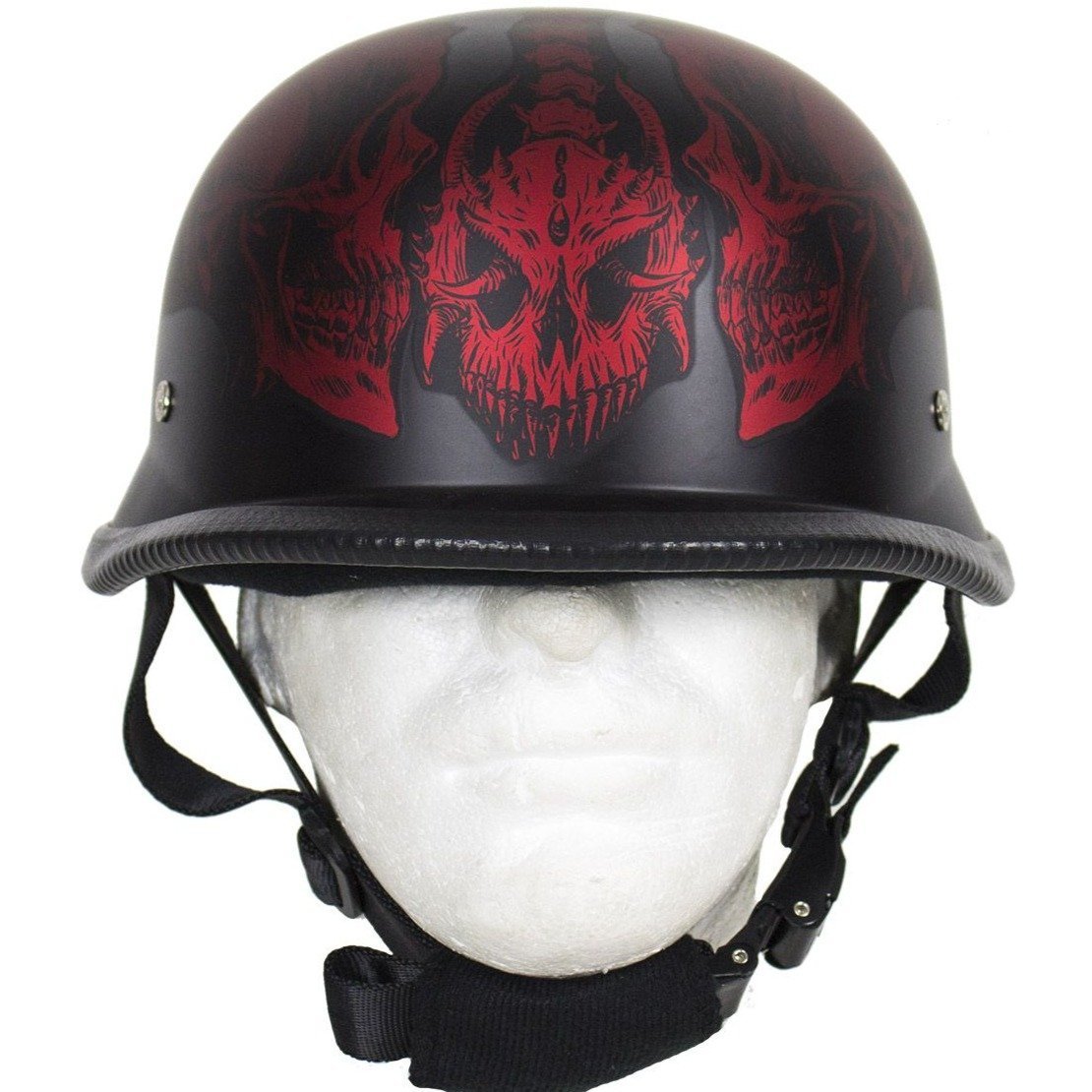 Novelty Motorcycle Helmet - Matte Burgundy Horned Skeletons - H502-D5-BURG-DL - Image 5