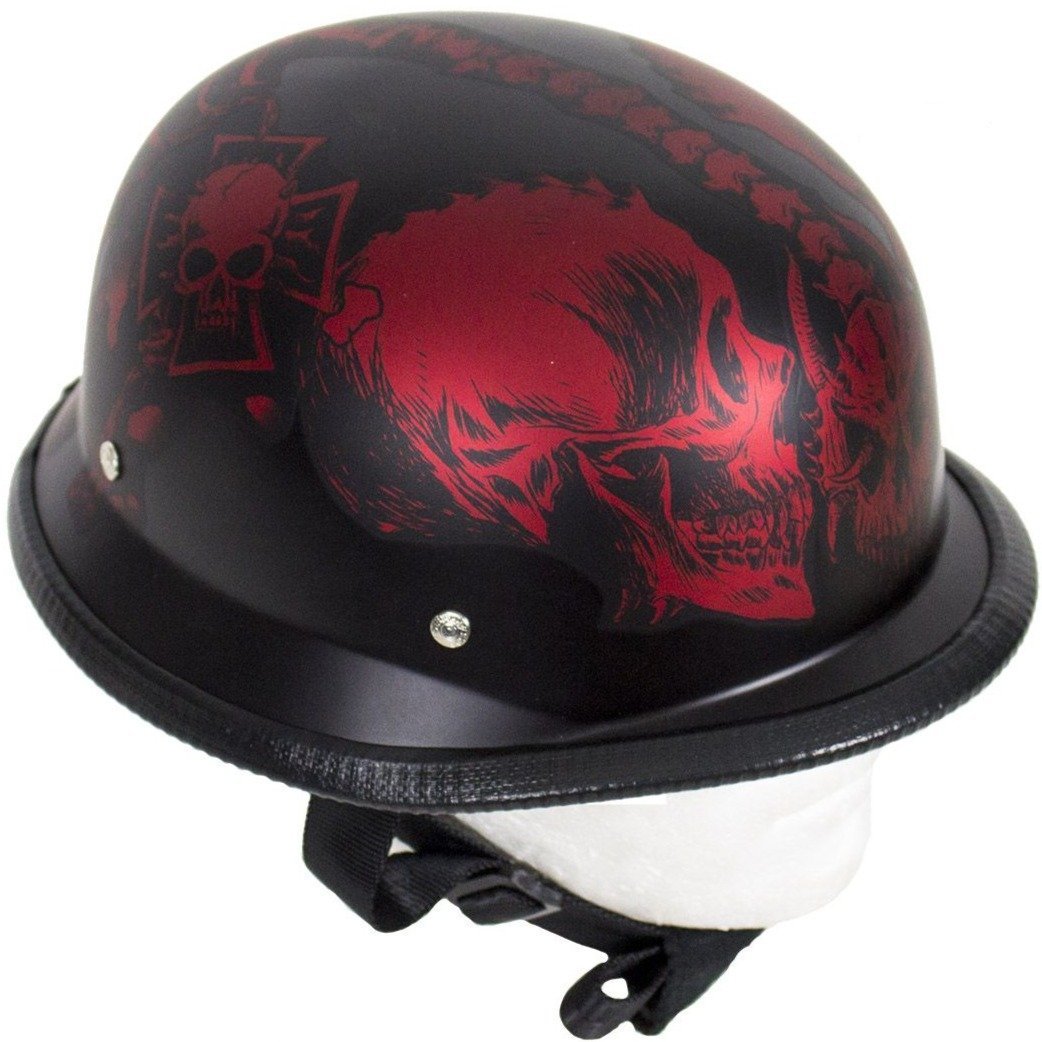 Novelty Motorcycle Helmet - Matte Burgundy Horned Skeletons - H502-D5-BURG-DL - Image 7