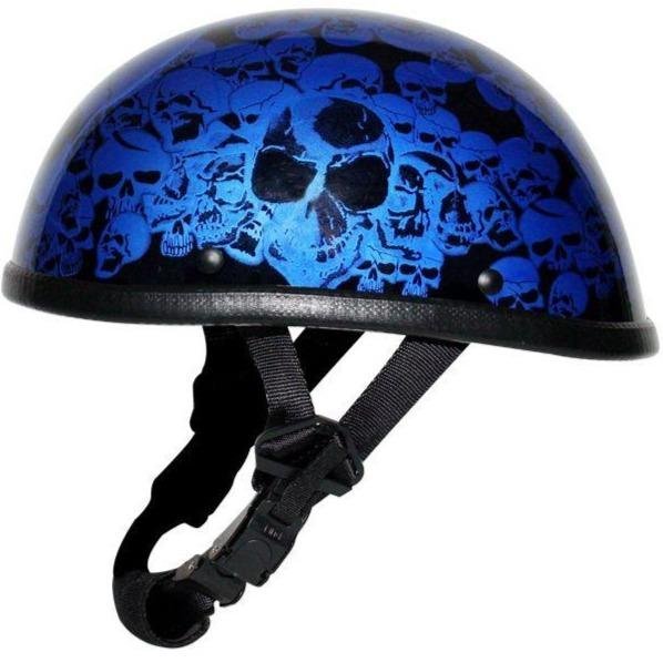 Novelty Motorcycle Helmet - Blue Skull Boneyard - Shorty - H6401-BLUE-DL - Image 5