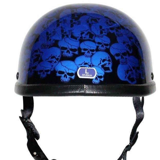 Novelty Motorcycle Helmet - Blue Skull Boneyard - Shorty - H6401-BLUE-DL - Image 6