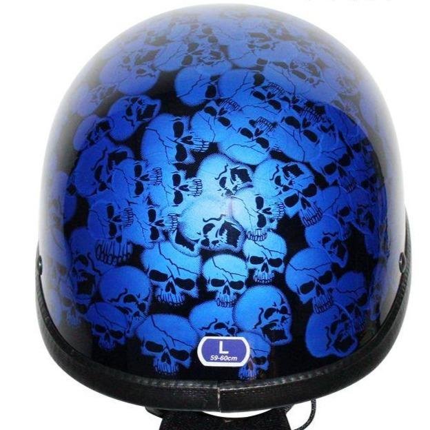 Novelty Motorcycle Helmet - Blue Skull Boneyard - Shorty - H6401-BLUE-DL - Image 7