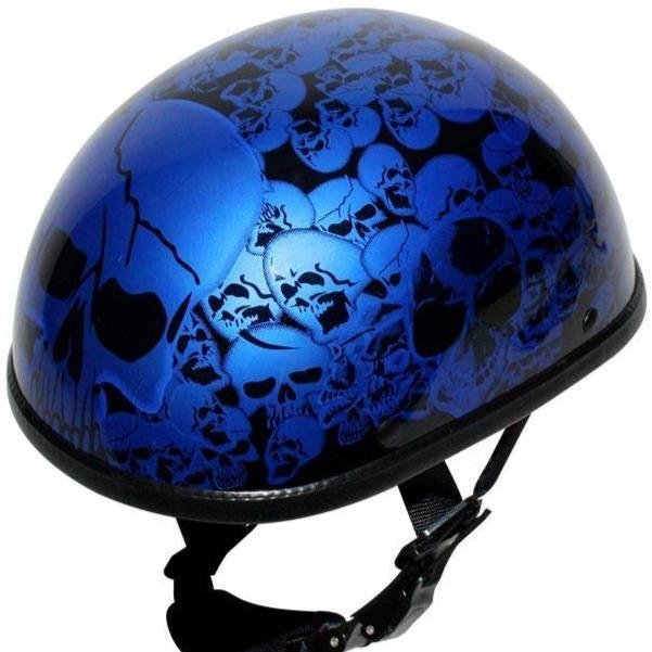 Novelty Motorcycle Helmet - Blue Skull Boneyard - Shorty - H6401-BLUE-DL - Image 9
