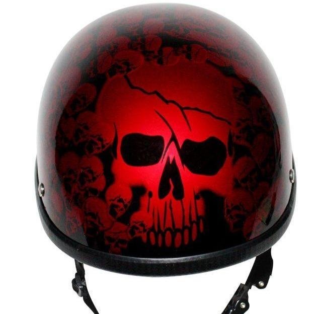 Novelty Motorcycle Helmet - Burgundy Red Skull Boneyard - Shorty - H6401-BURG-DL - Image 4