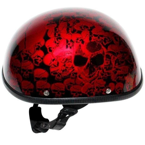 Novelty Motorcycle Helmet - Burgundy Red Skull Boneyard - Shorty - H6401-BURG-DL - Image 5