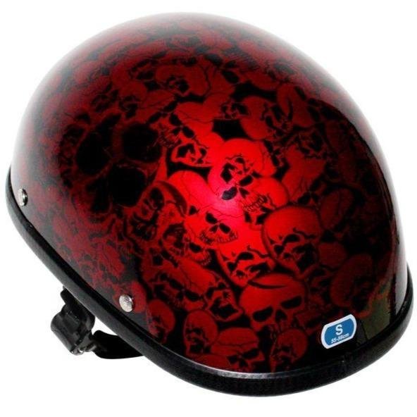 Novelty Motorcycle Helmet - Burgundy Red Skull Boneyard - Shorty - H6401-BURG-DL - Image 6