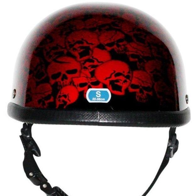 Novelty Motorcycle Helmet - Burgundy Red Skull Boneyard - Shorty - H6401-BURG-DL - Image 8