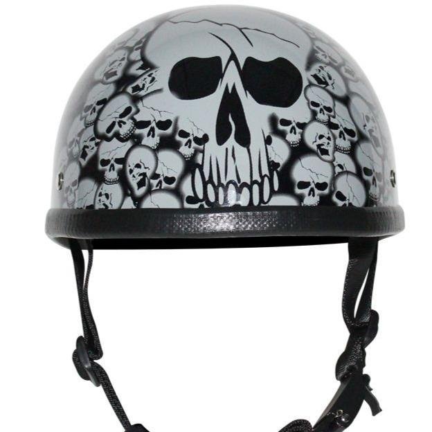Novelty Motorcycle Helmet - Gray Skull Boneyard - Shorty - H6401-GREY-DL - Image 2