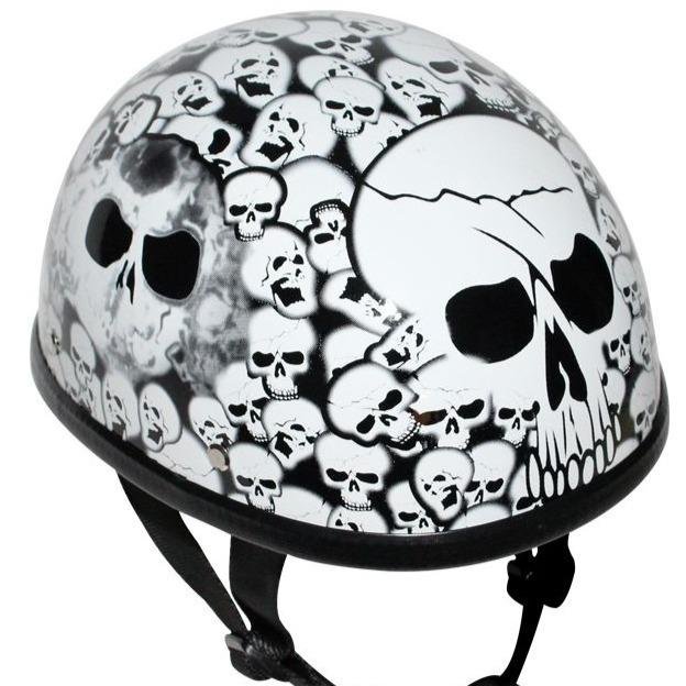 Novelty Motorcycle Helmet - White Skull Boneyard - Shorty - H6401-WHITE-DL