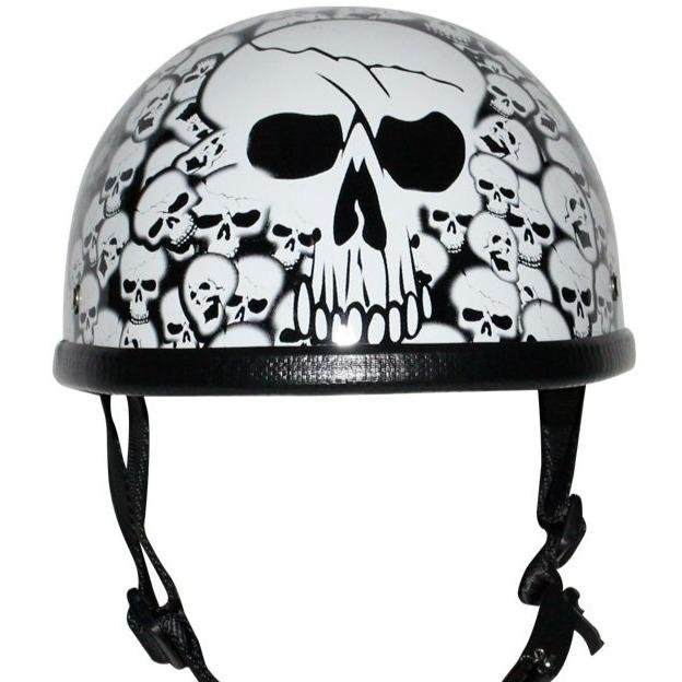 Novelty Motorcycle Helmet - White Skull Boneyard - Shorty - H6401-WHITE-DL - Image 2