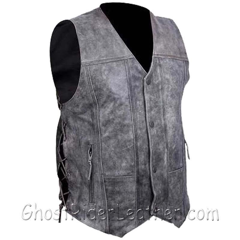 Leather Vest - Men's - Gray - High Mileage - HMM915DG-VL - Image 2