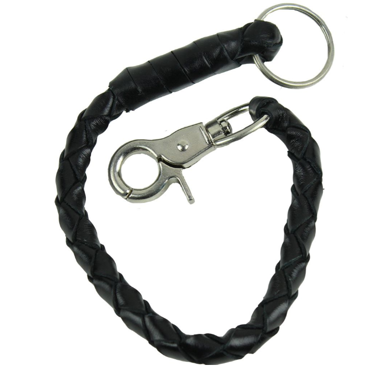 Key Chain - Get Back Whip Style in Black Leather - 14 Inches Long - SKU KC-GBW1-DL