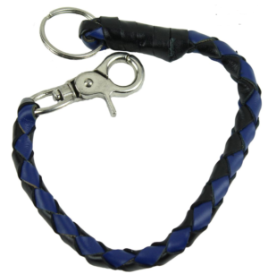 Key Chain - Get Back Whip Style in Black and Blue Leather - 14 Inches Long - SKU KC-GBW2-DL