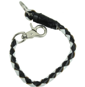 Key Chain - Get Back Whip Style in Black and White Leather - 14 Inches Long - SKU KC-GBW7-DL