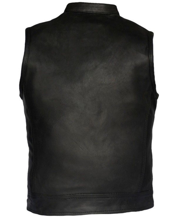 Leather Motorcycle Vest - Kid's - Black Leather - KD320-DL - Image 8