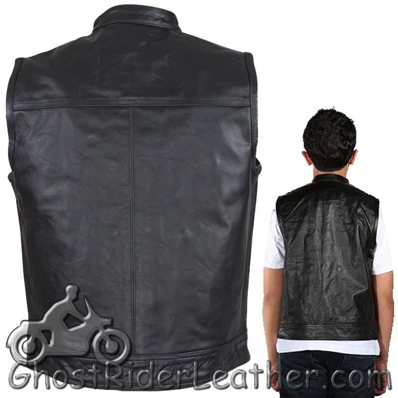 Leather Motorcycle Vest - Kid's - Black Leather - KD320-DL - Image 2