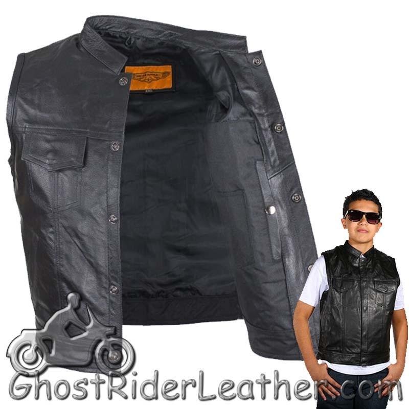 Leather Motorcycle Vest - Kid's - Black Leather - KD320-DL - Image 3