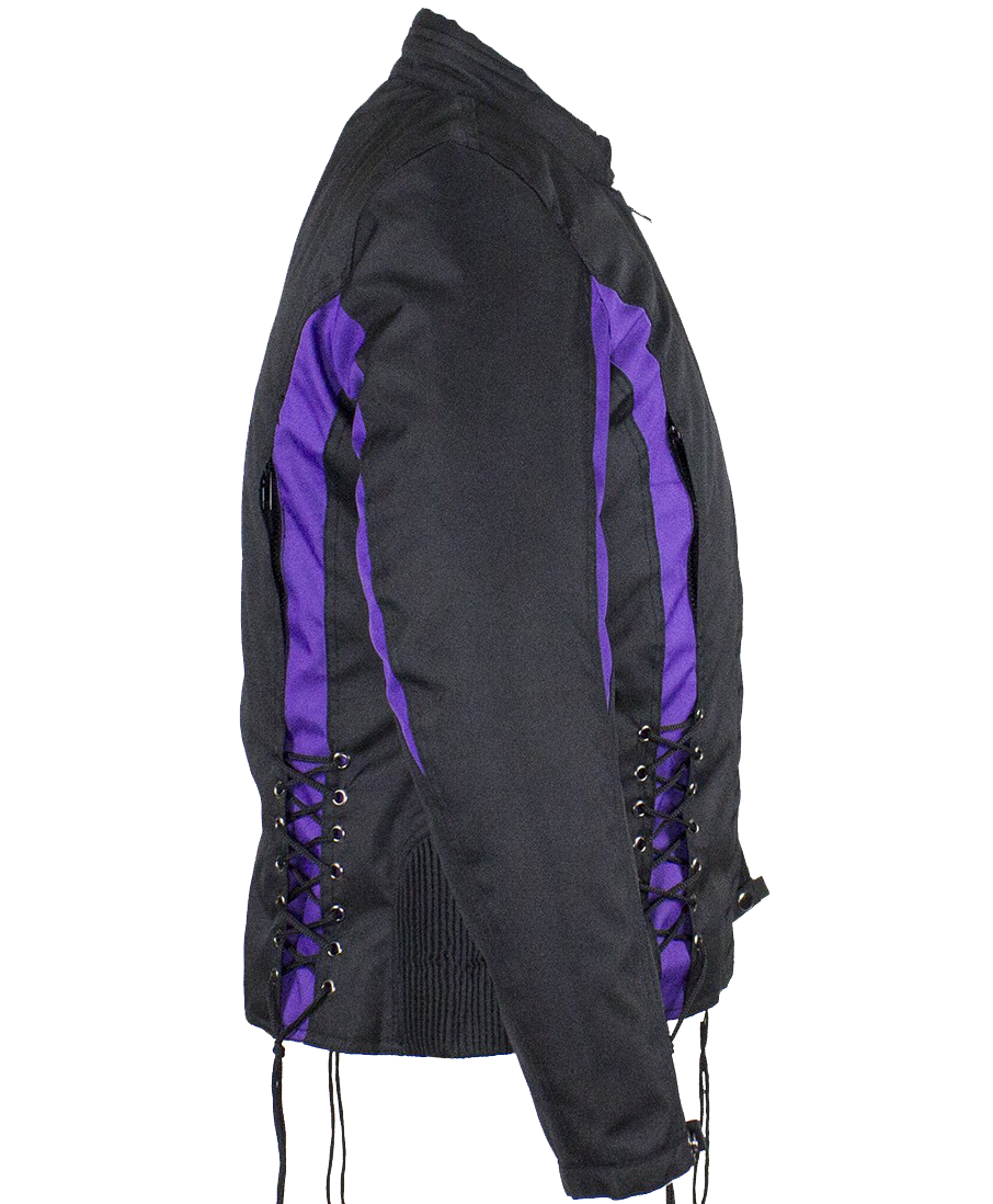 Ladies Textile Racing Jacket In Black and Purple - SKU LJ266-CCN-PURP-DL - Image 2
