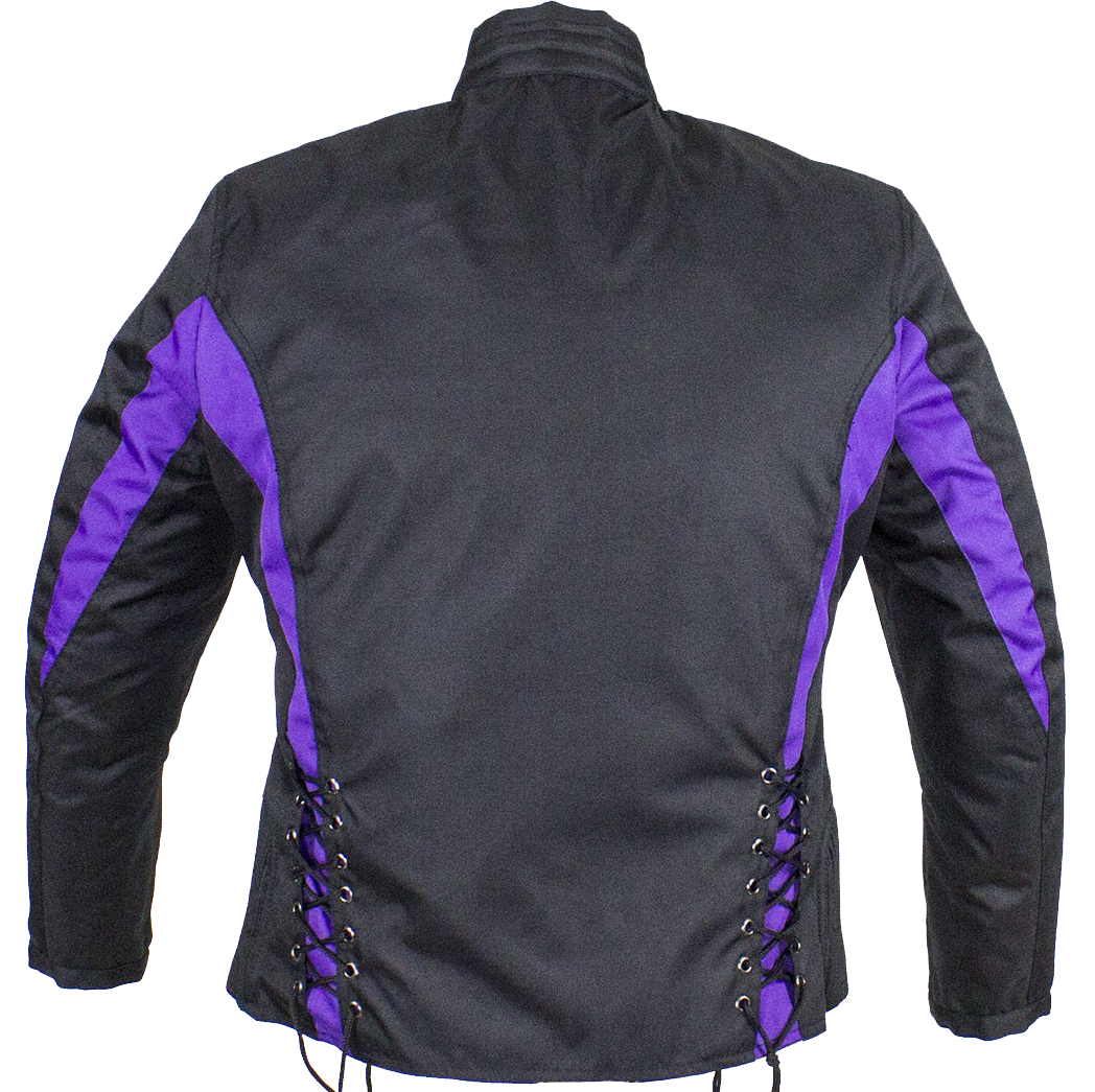 Ladies Textile Racing Jacket In Black and Purple - SKU LJ266-CCN-PURP-DL - Image 3