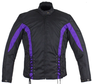 Ladies Textile Racing Jacket In Black and Purple - SKU LJ266-CCN-PURP-DL