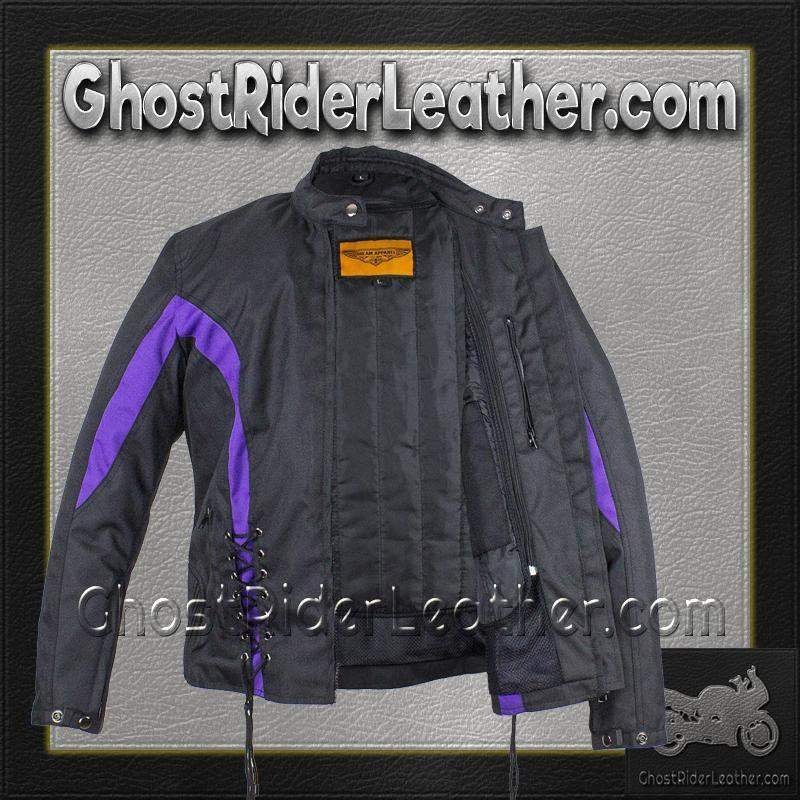 Ladies Textile Racing Jacket In Black and Purple - SKU LJ266-CCN-PURP-DL - Image 6