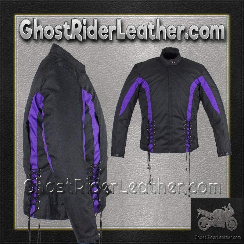 Ladies Textile Racing Jacket In Black and Purple - SKU LJ266-CCN-PURP-DL - Image 5