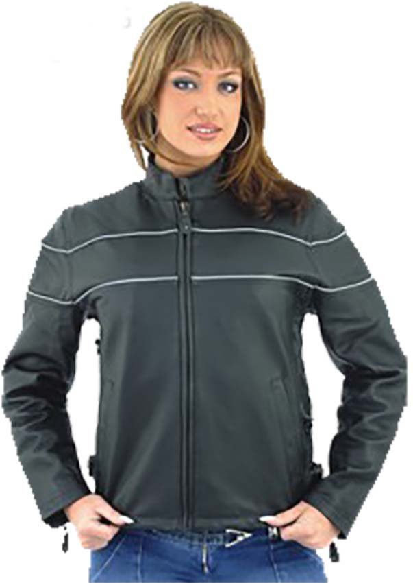 Women's Reflective Piping Leather Racer Jacket with Air Vents - SKU LJ7900-09-DL