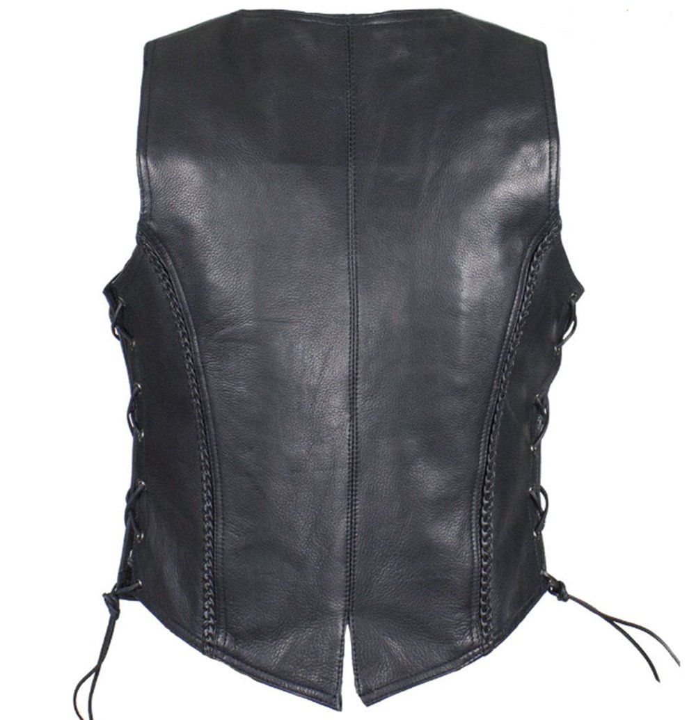 Leather Motorcycle Vest - Women's - Black - Longer - LV221-LONG-DL - Image 2