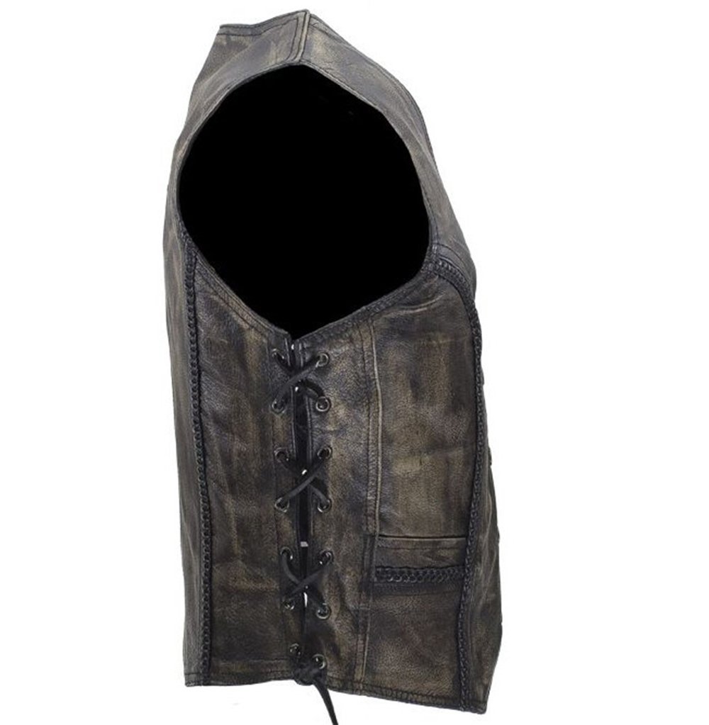 Leather Motorcycle Vest - Women's - Distressed Brown - Longer - LV221-12-LONG-DL - Image 5