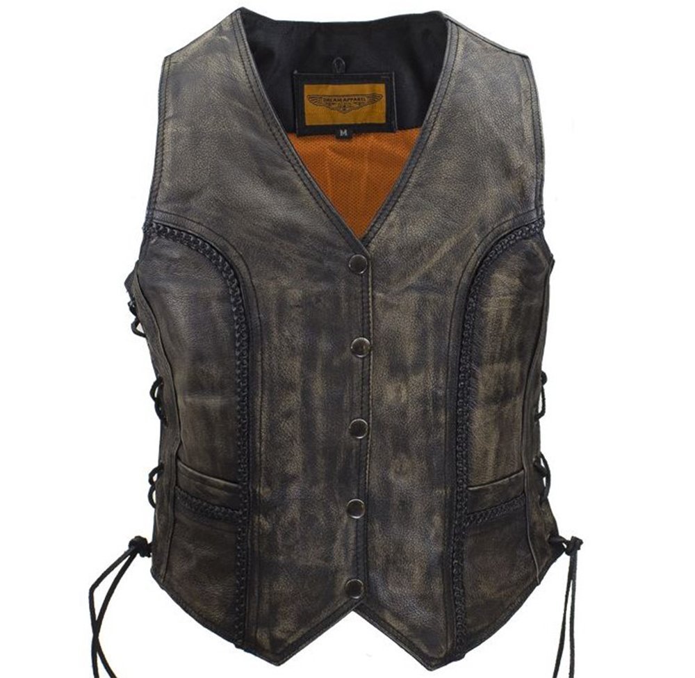 Leather Motorcycle Vest - Women's - Distressed Brown - Longer - LV221-12-LONG-DL - Image 3