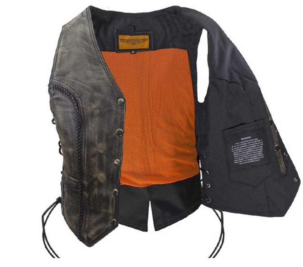 Leather Motorcycle Vest - Women's - Distressed Brown - Longer - LV221-12-LONG-DL - Image 6