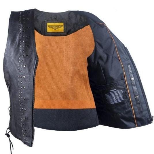 Women's Leather Motorcycle Vest with Satin Nickel Studs - SKU LV8510-DL - Image 6