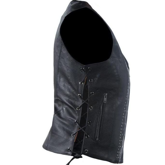 Women's Leather Motorcycle Vest with Satin Nickel Studs - SKU LV8510-DL - Image 4