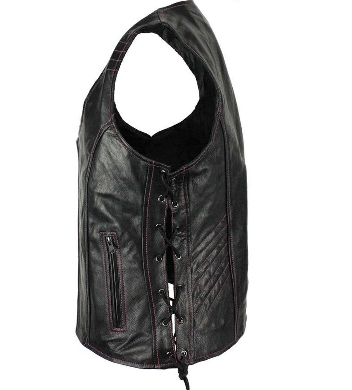 Leather Vest - Women's - Concealed Gun Pockets - Pink Stitching - LV8526-11-PINK-DL - Image 5