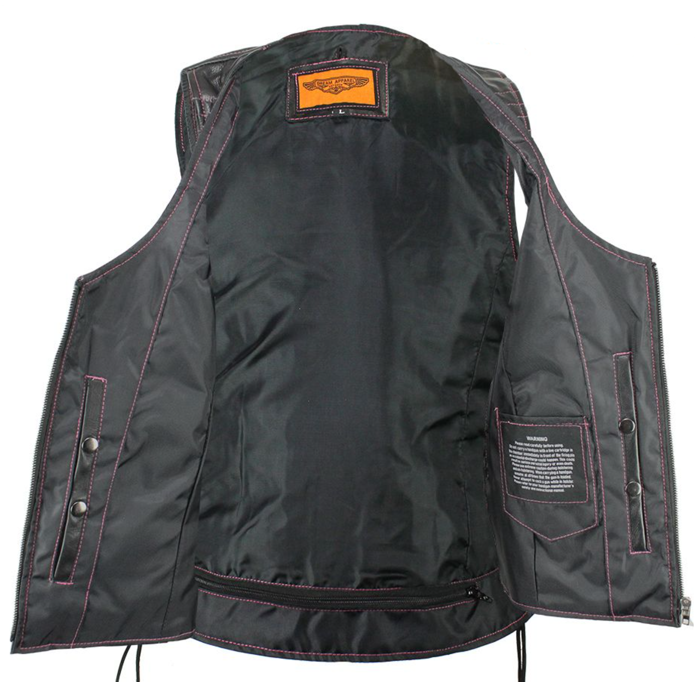 Leather Vest - Women's - Concealed Gun Pockets - Pink Stitching - LV8526-11-PINK-DL - Image 6